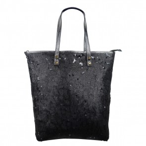 ITALIAN LADY'S SHOULDER BAG TRANSFER HANDBAG WITH SEQUINS IN CANVAS AND LEATHER SHP3035