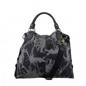 ITAL. LADY'S SHOULDER SHOPPER IN CANVAS AND LEATHER WITH COLOR SPLASH SHCV2629